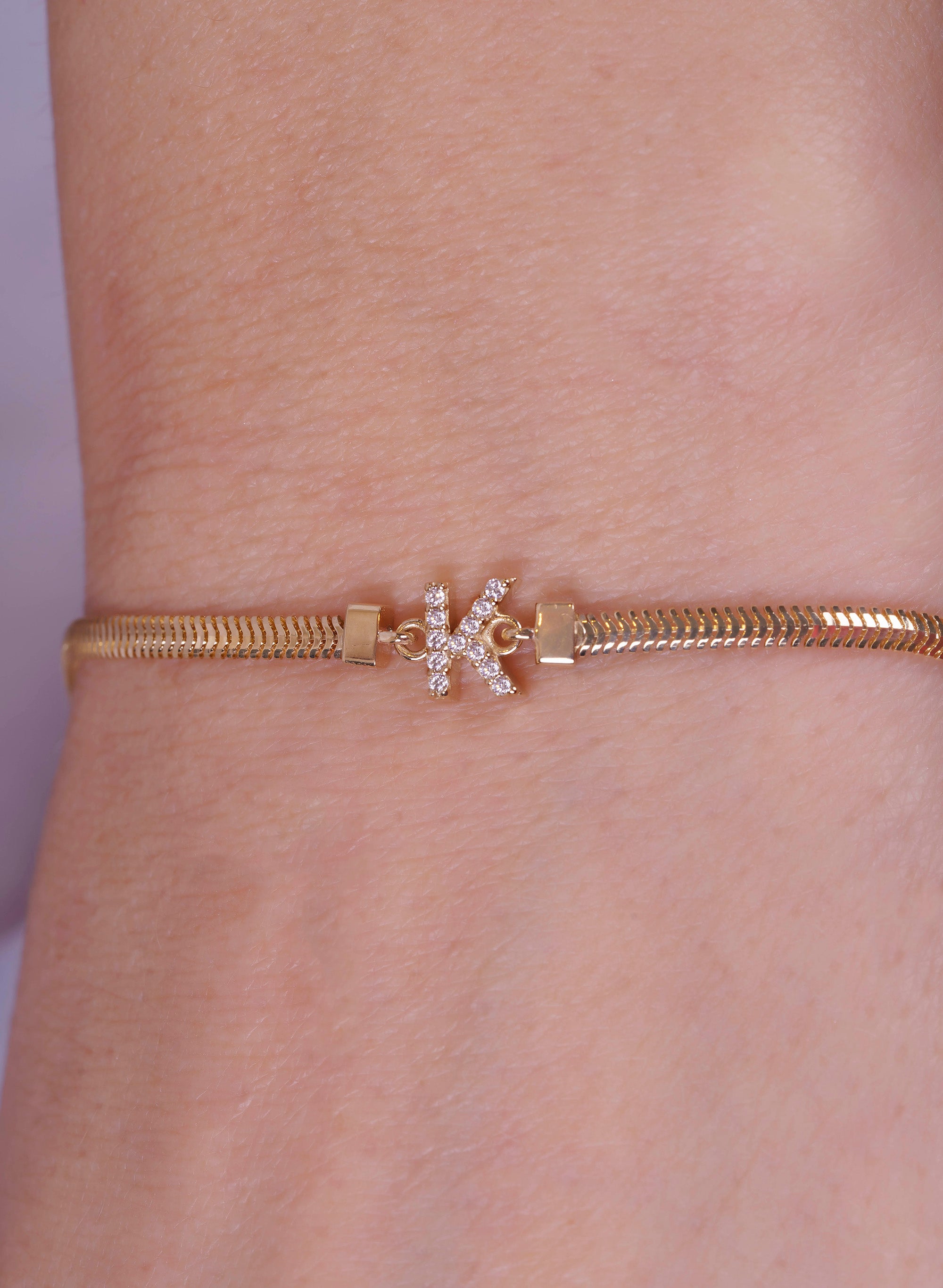14K Gold Diamond Initial K Bracelet