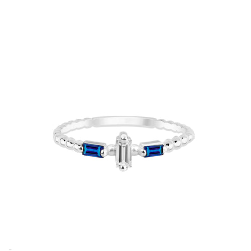 14K Gold Baguette Cut Diamond Sapphire Ring