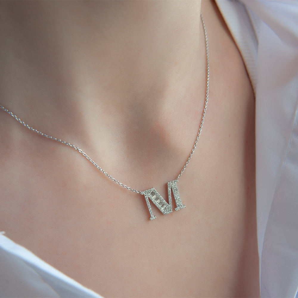 14K Gold Diamond Initial M Necklace