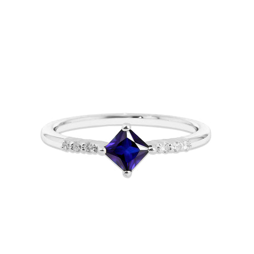 14K Gold Princess Cut Diamond Sapphire Ring
