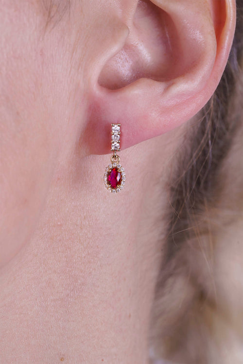 14K Gold Ruby Oval Earrings