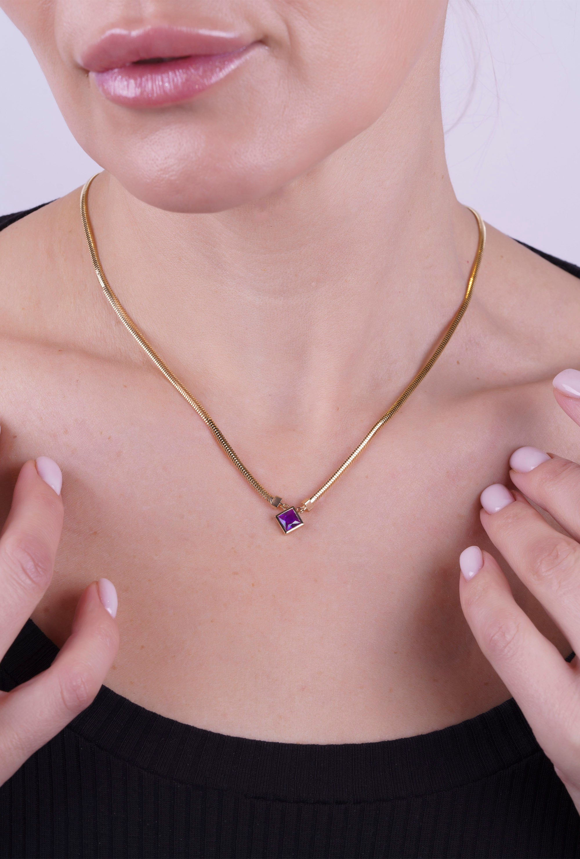 Amethyst Princess Cut Pendant Necklace