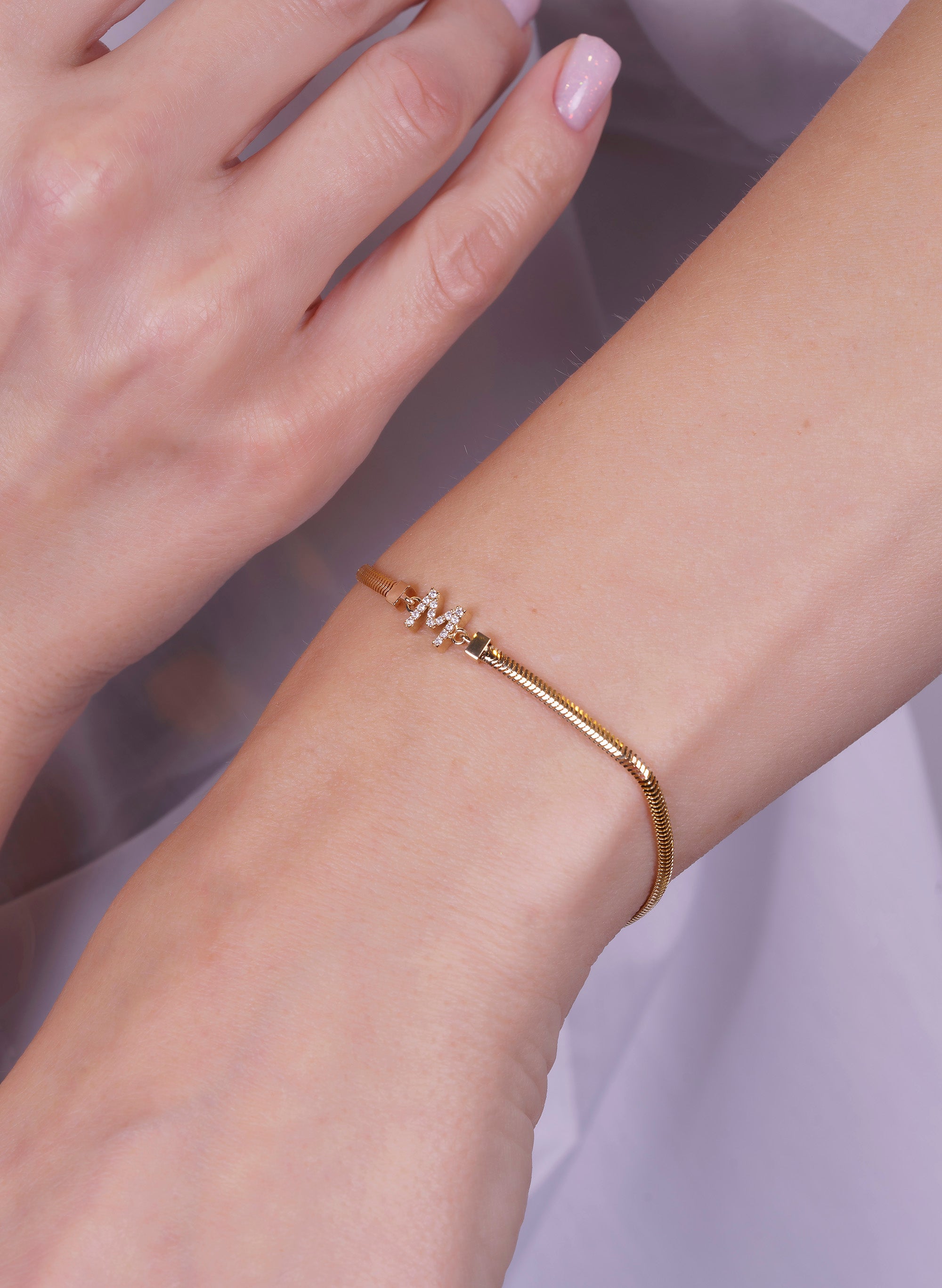 14K Gold Letter M Diamond Bracelet / Personalized Bracelet