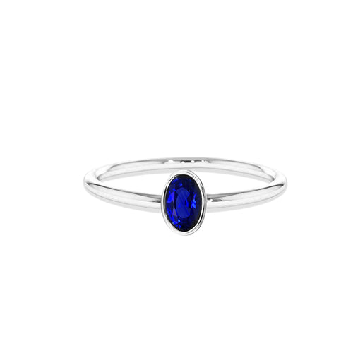 14K Solid Gold Oval Cut Solitaire Sapphire Ring