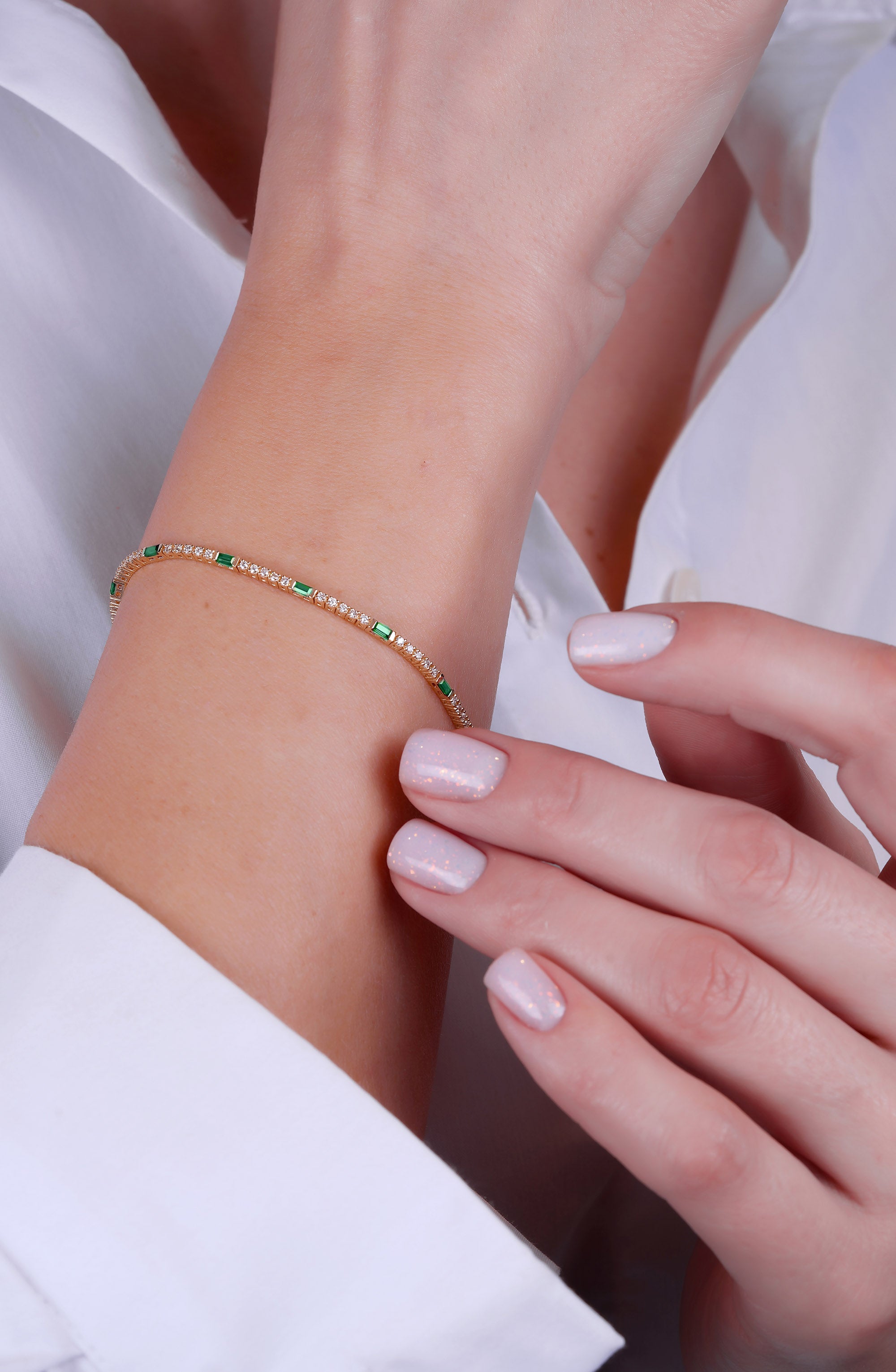 Natural Emerald Diamond Tennis Bracelet / Anniversary Gift