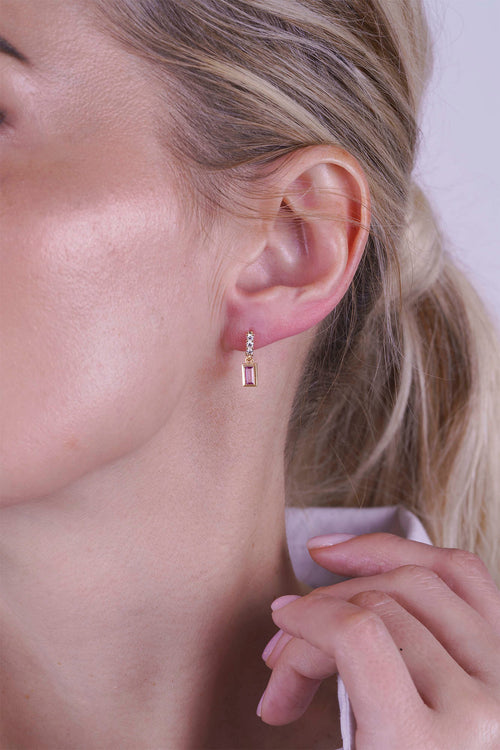 14K Gold Pink Sapphire Rectangular Earrings