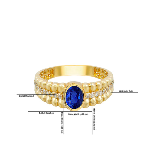 14K Gold Natural Sapphire Beaded Ring