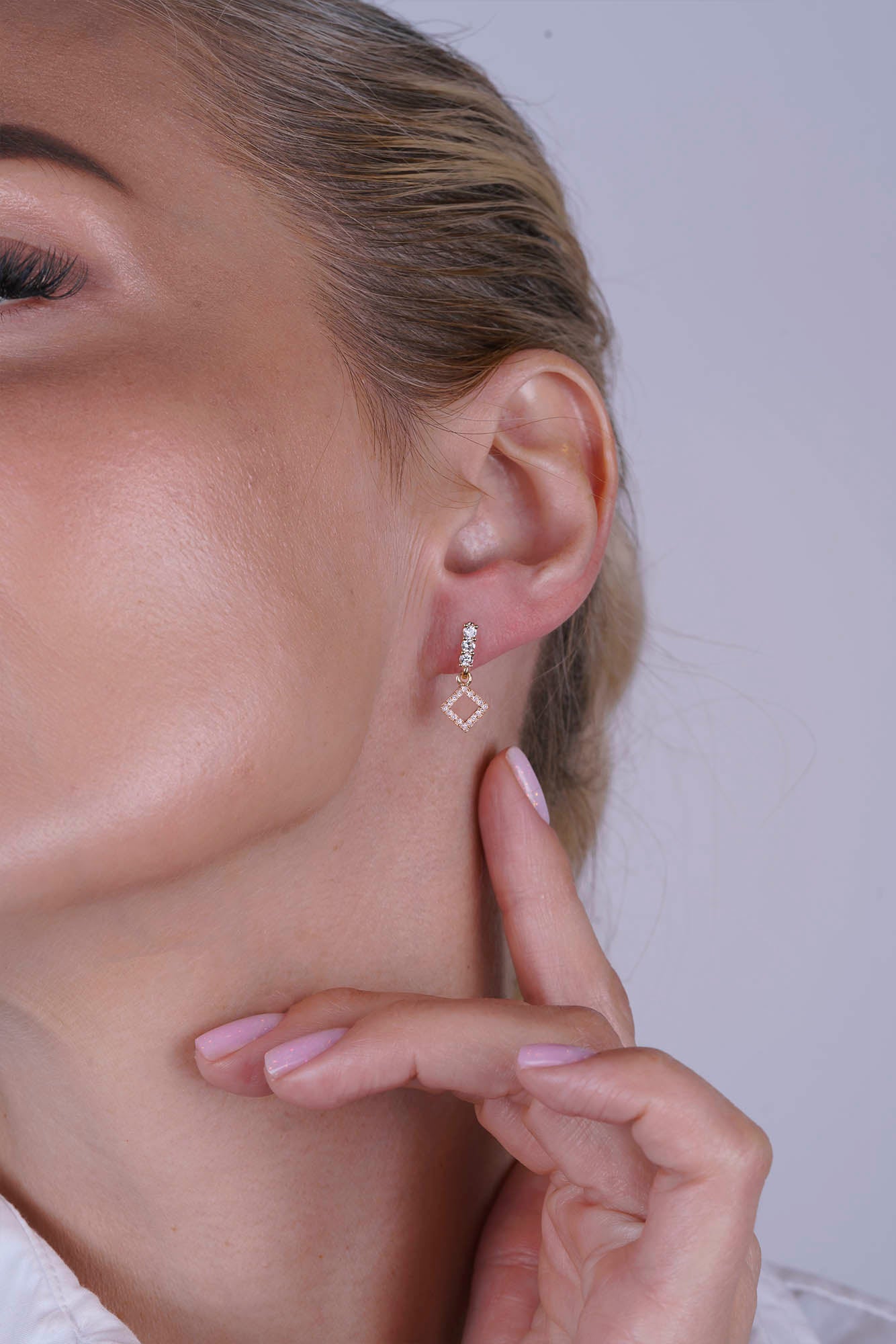 14K Gold Diamond Square Earrings