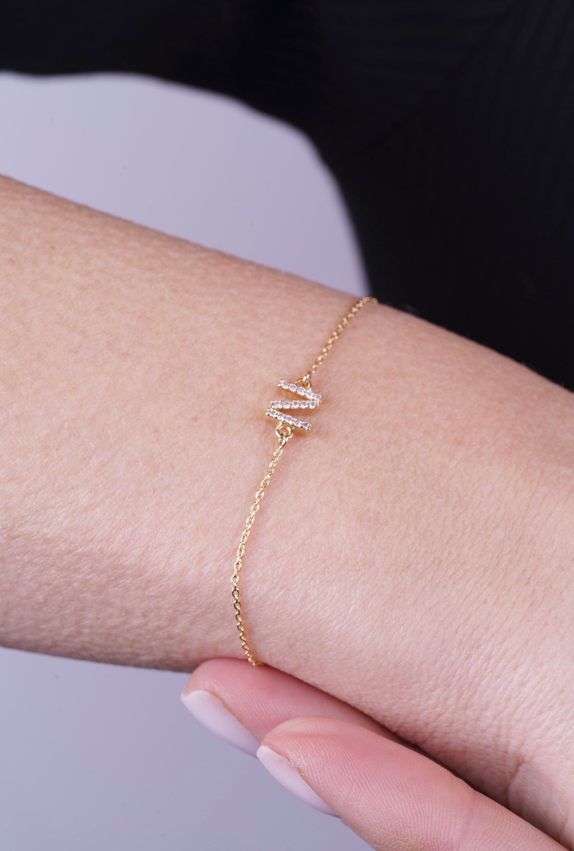 Diamond Initial Bracelet / 14K Gold Letter N Bracelet