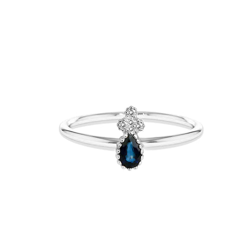 Elegant 14K Gold Ring with Sapphire Teardrop & Diamond Cluster