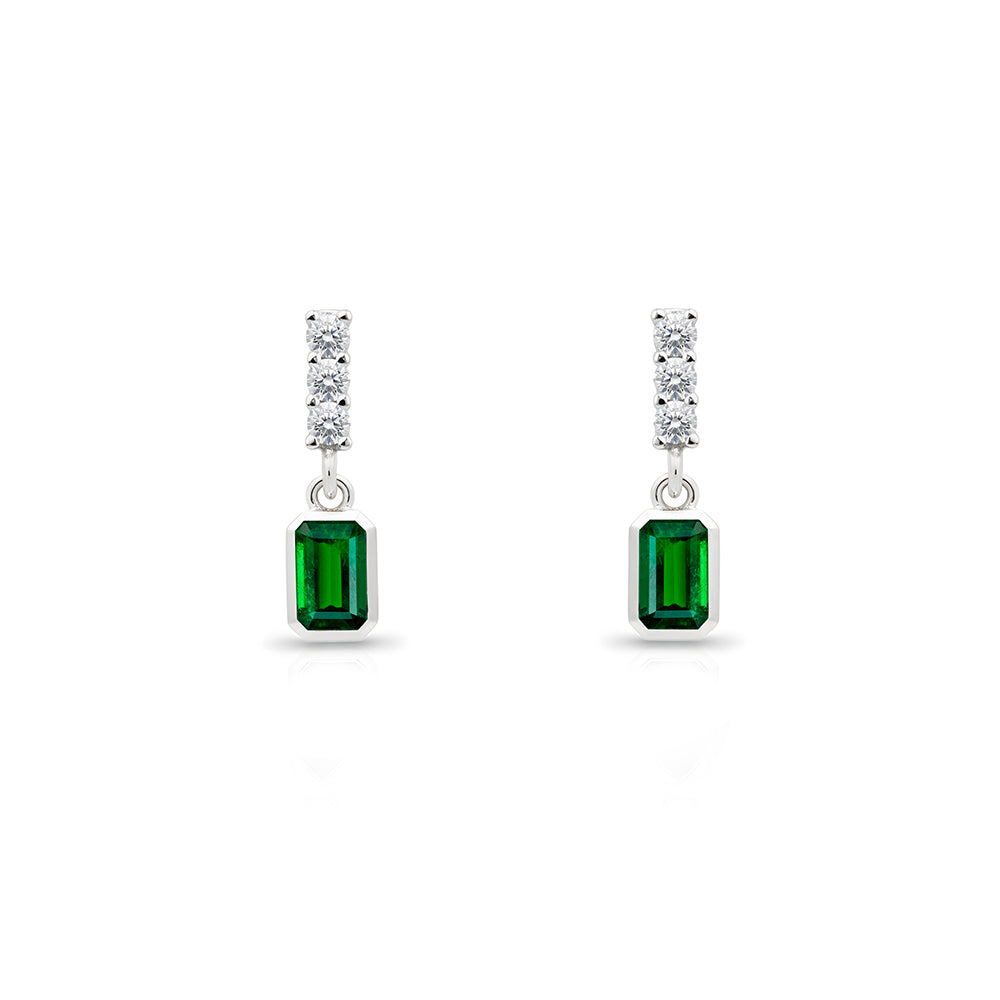 14K Gold Emerald Rectangular Earrings