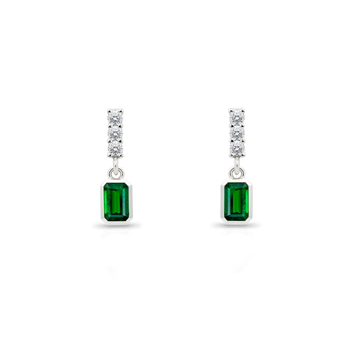 14K Gold Emerald Rectangular Earrings