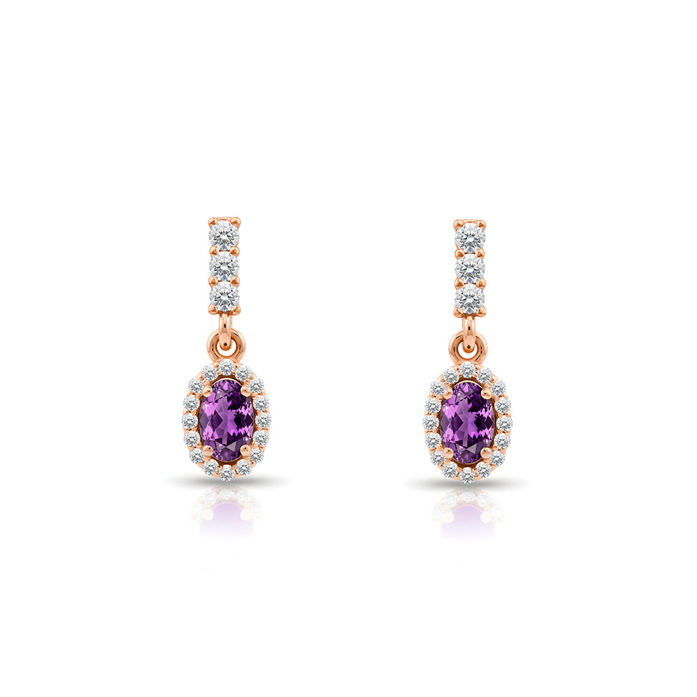 14K Gold Amethyst Oval Earrings