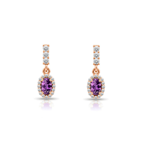 14K Gold Amethyst Oval Earrings