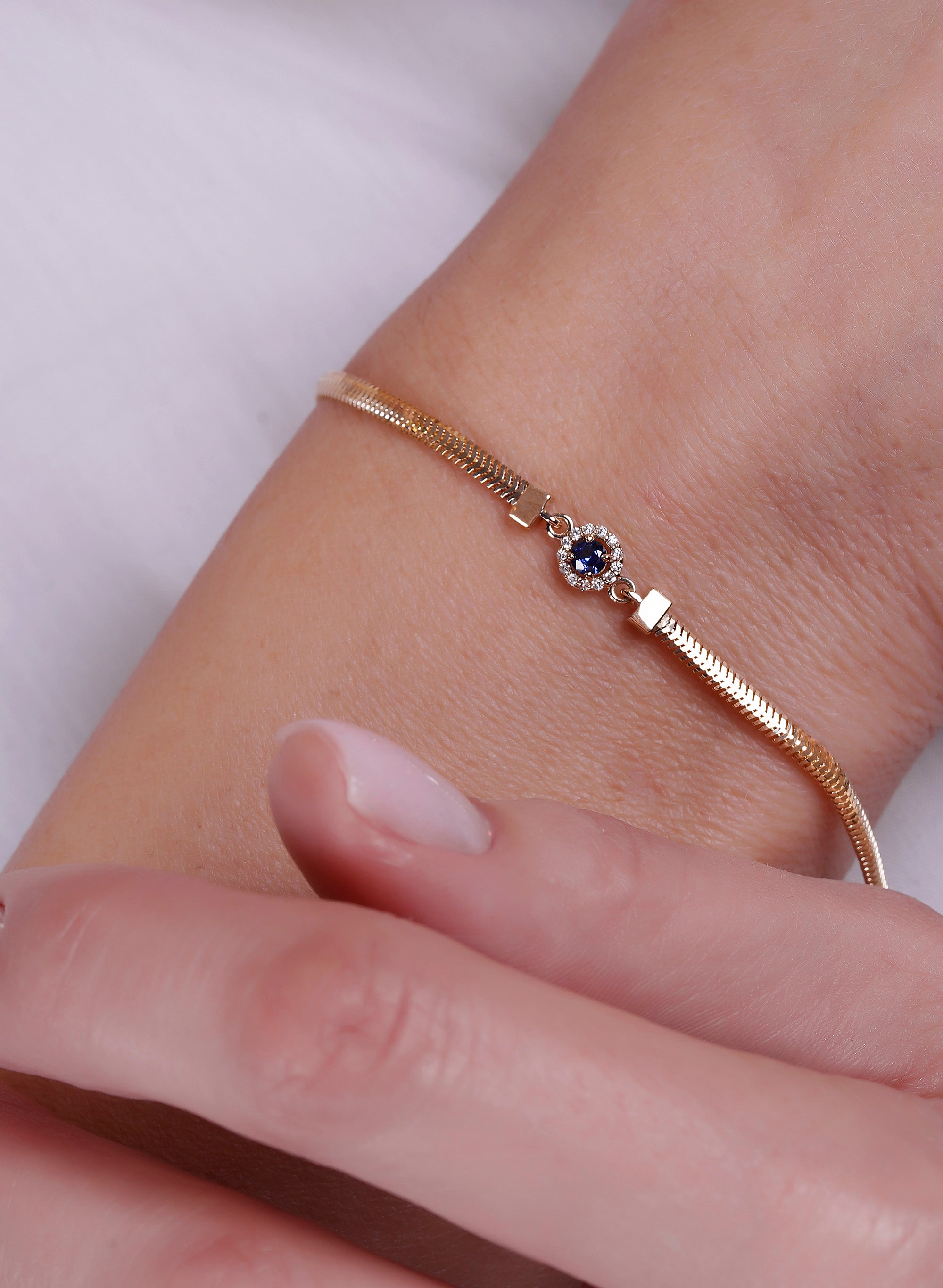14K Gold Blue Sapphire Bracelet / September Birthstone Gift