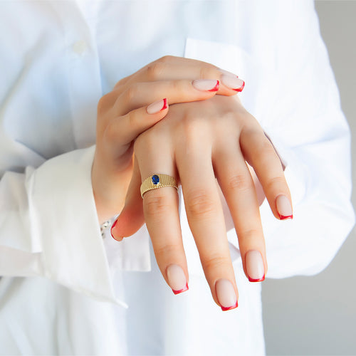 14K Solid Gold Ring with Oval Cut Blue Sapphire