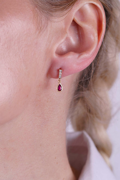 14K Gold Ruby Teardrop Earrings