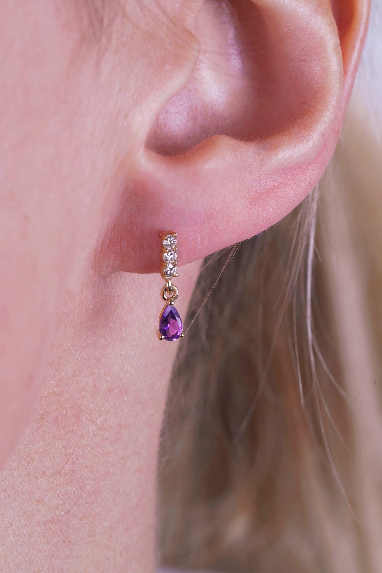 14K Gold Amethyst Drop Earrings