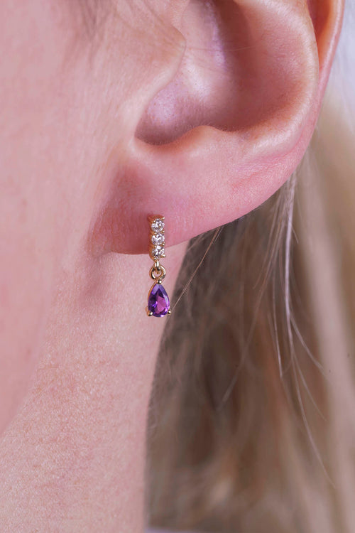 14K Gold Amethyst Drop Earrings