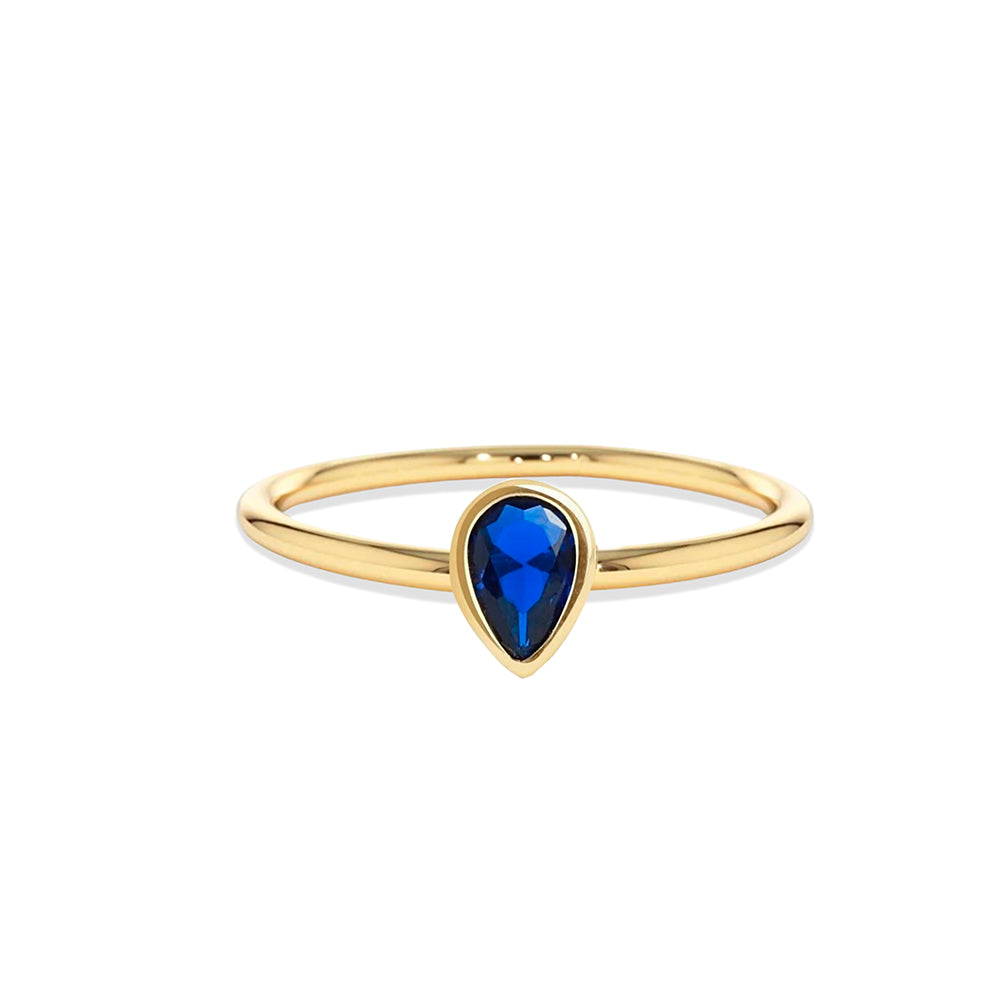 14K Solid Gold Pear Cut Solitaire Sapphire Ring