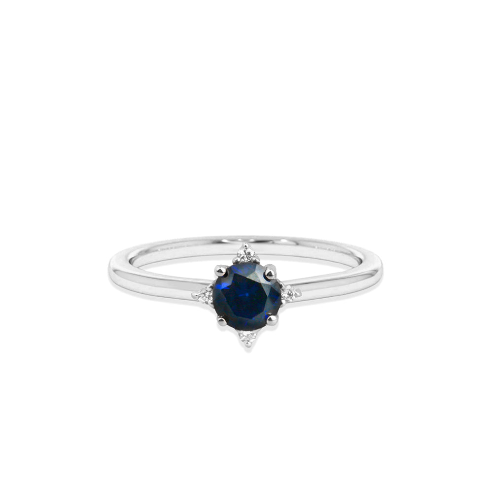 14K Gold Round Diamond Sapphire Ring
