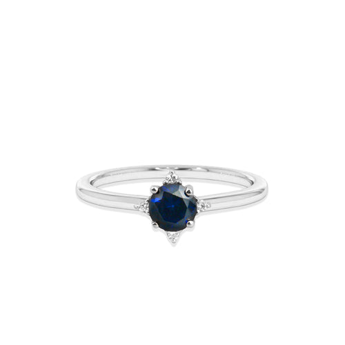 14K Gold Round Diamond Sapphire Ring