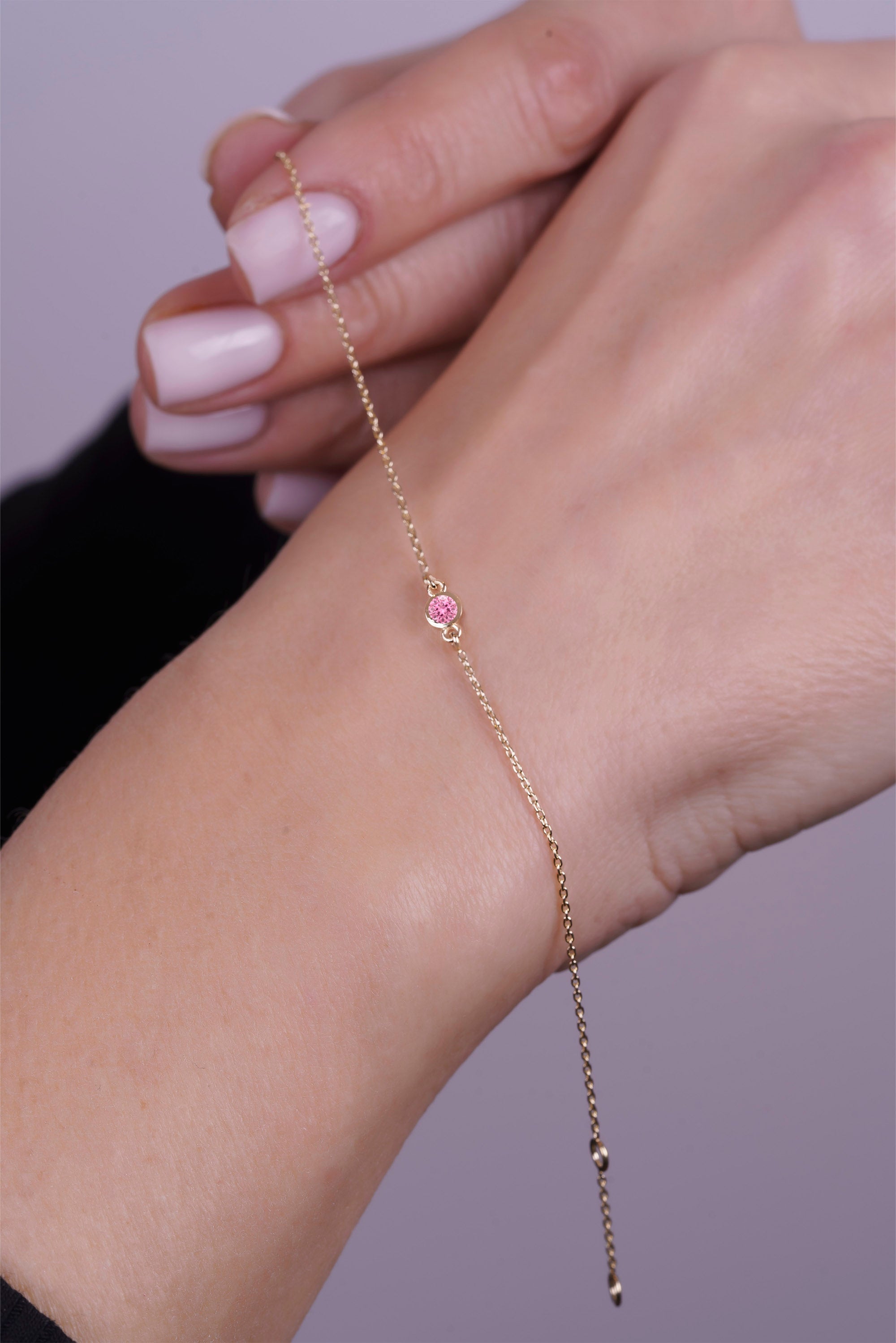 Round Pink Sapphire Bracelet, Romantic Gift