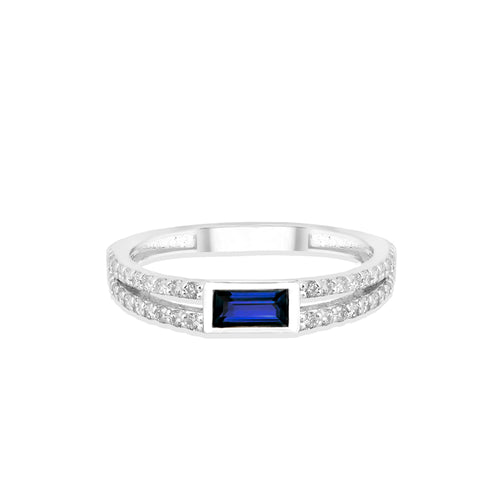14K Gold Baguette Diamond Sapphire Ring