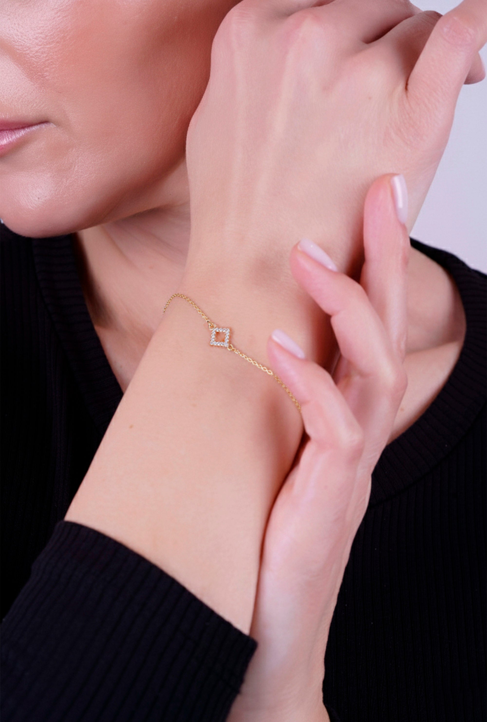 14K Gold Diamond Square Bracelet / Anniversary Gift