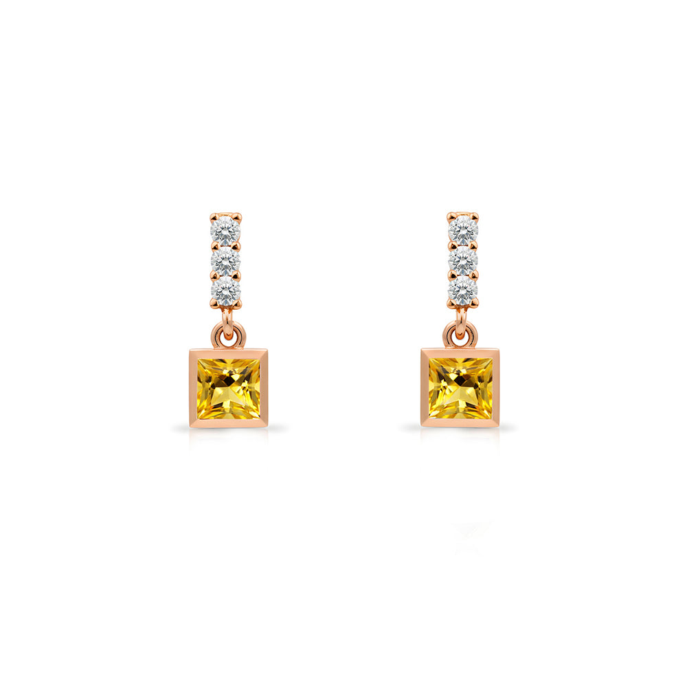 14K Gold Citrine Square Earrings