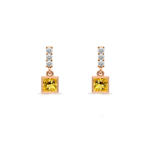 14K Gold Citrine Square Earrings