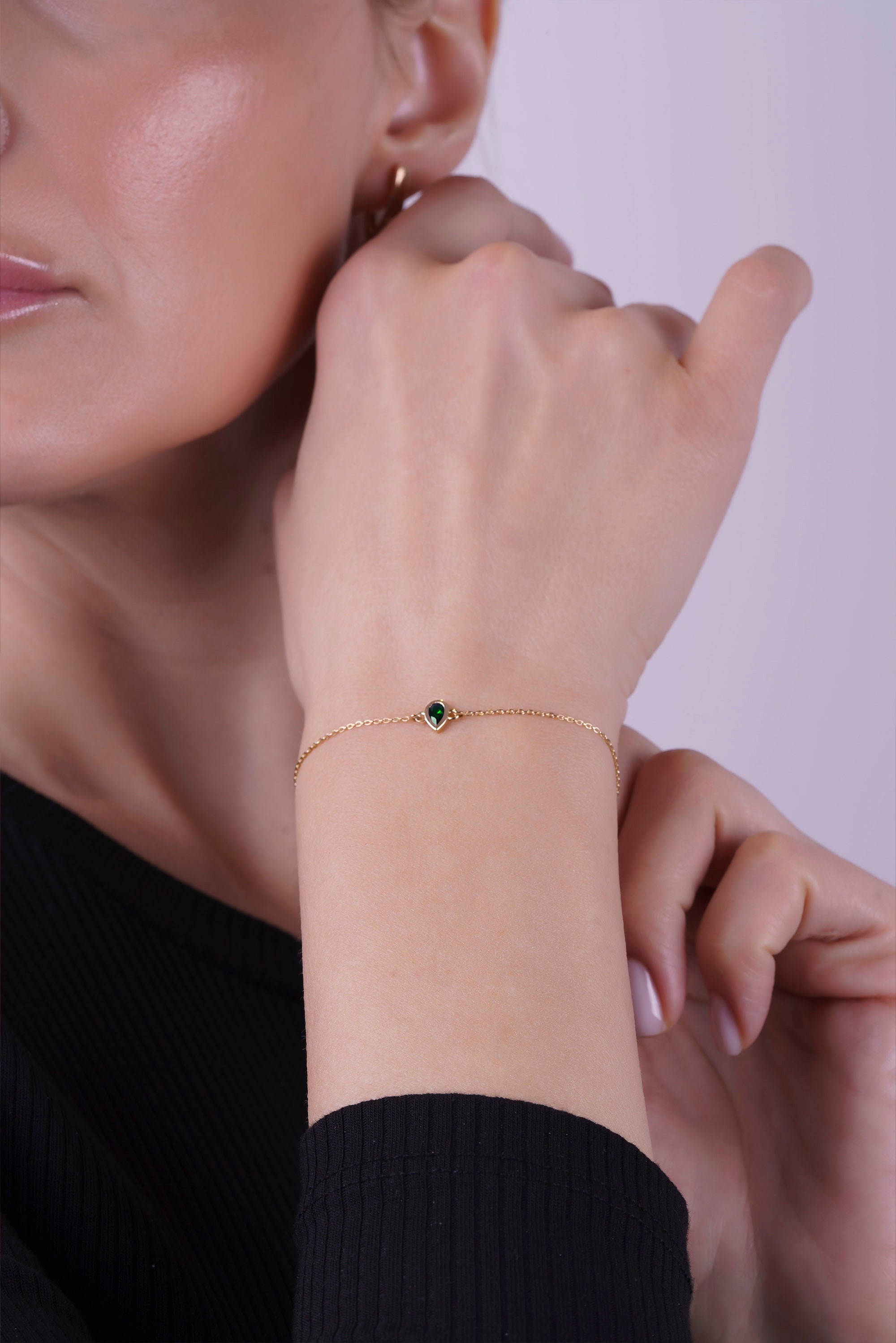 14K Gold Emerald Bracelet, Birthday Gift