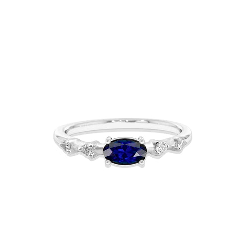 14K Solid Gold Oval Cut Diamond Sapphire Ring