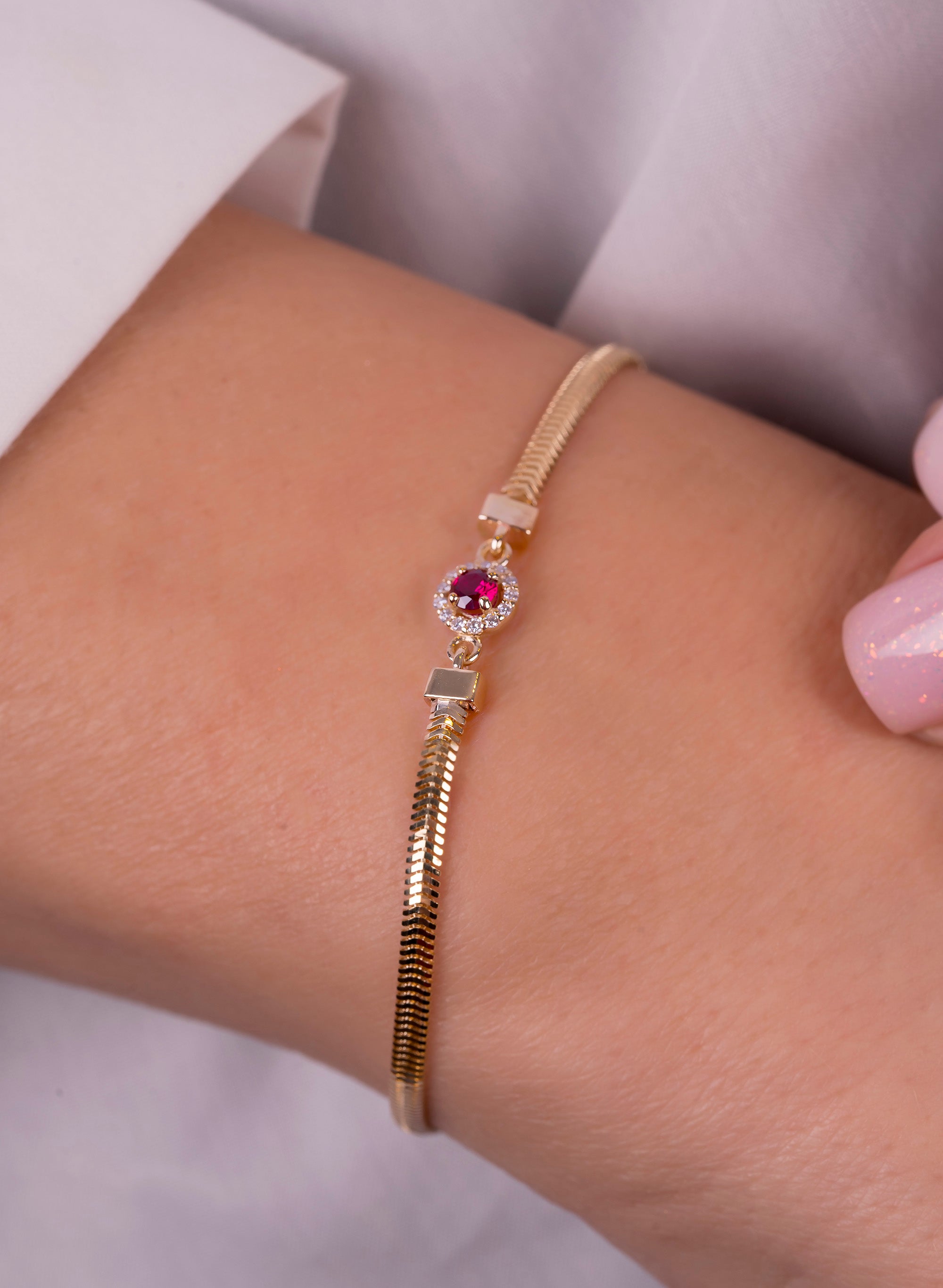 14K Gold Round Ruby Diamond Bracelet