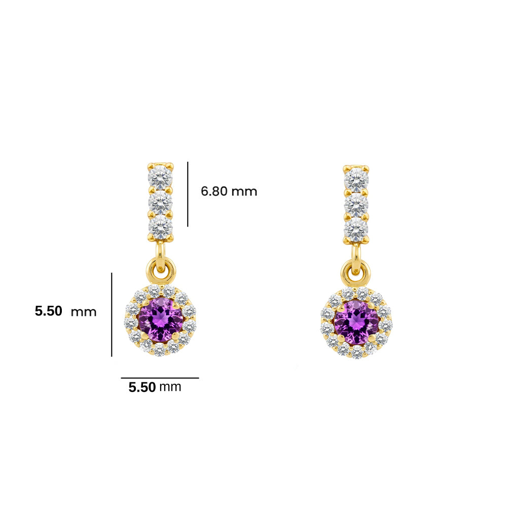 14K Gold Amethyst Halo Earrings