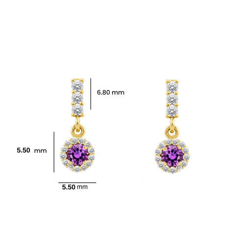14K Gold Amethyst Halo Earrings