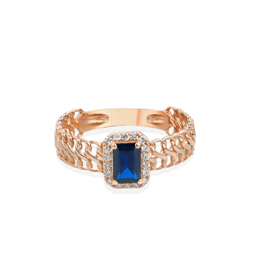14K Gold Natural Sapphire Chain Ring