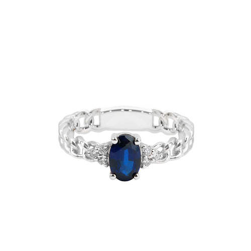 14K Solid Gold Diamond Sapphire Curb Chain Ring
