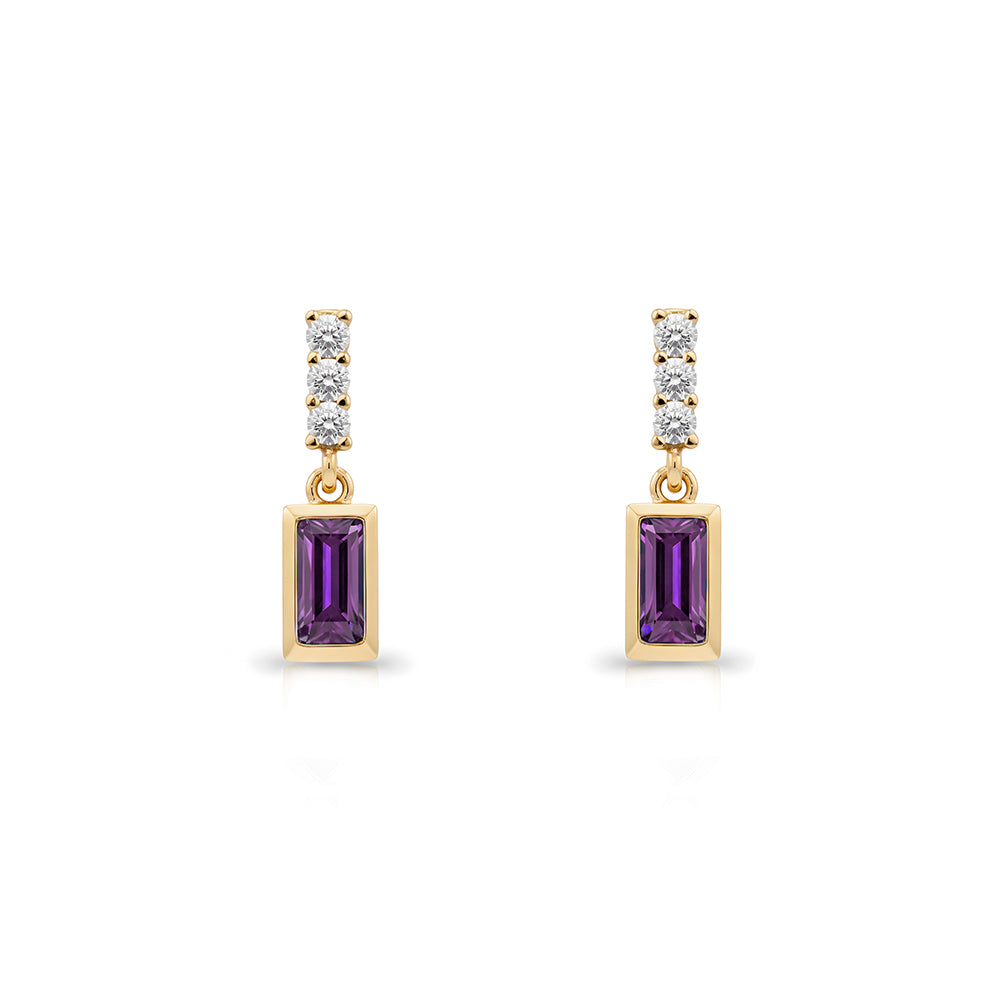 14K Gold Amethyst Baguette Earrings