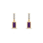 14K Gold Amethyst Baguette Earrings