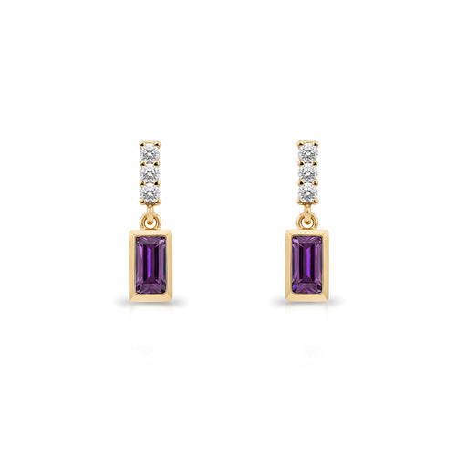 14K Gold Amethyst Baguette Earrings