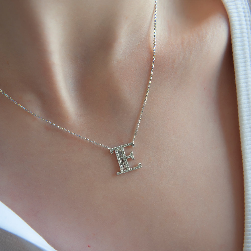 14K Gold Diamond Initial E Necklace