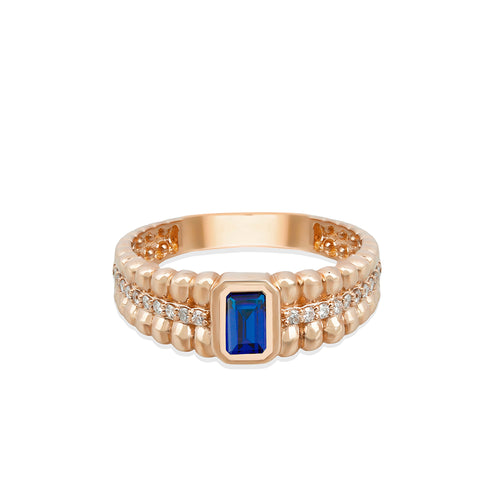 14K Gold Natural Sapphire Double Row Ring