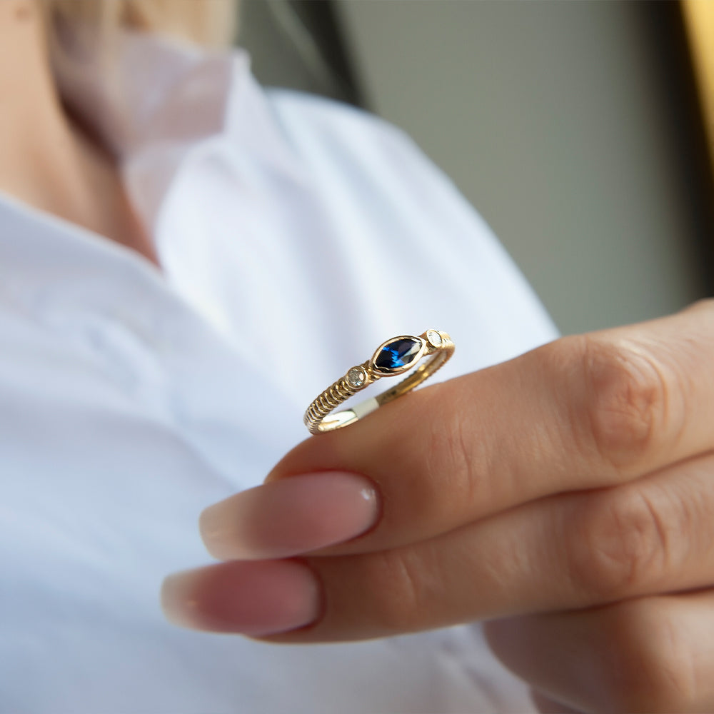 14K Gold Natural Sapphire Marquise Ring