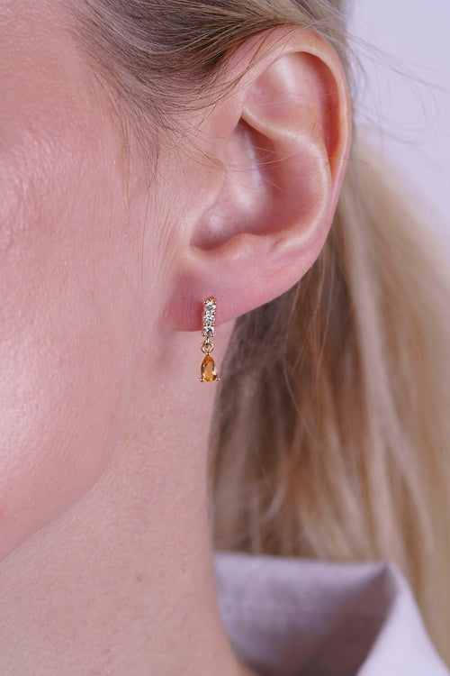 14K Gold Citrine Drop Earrings