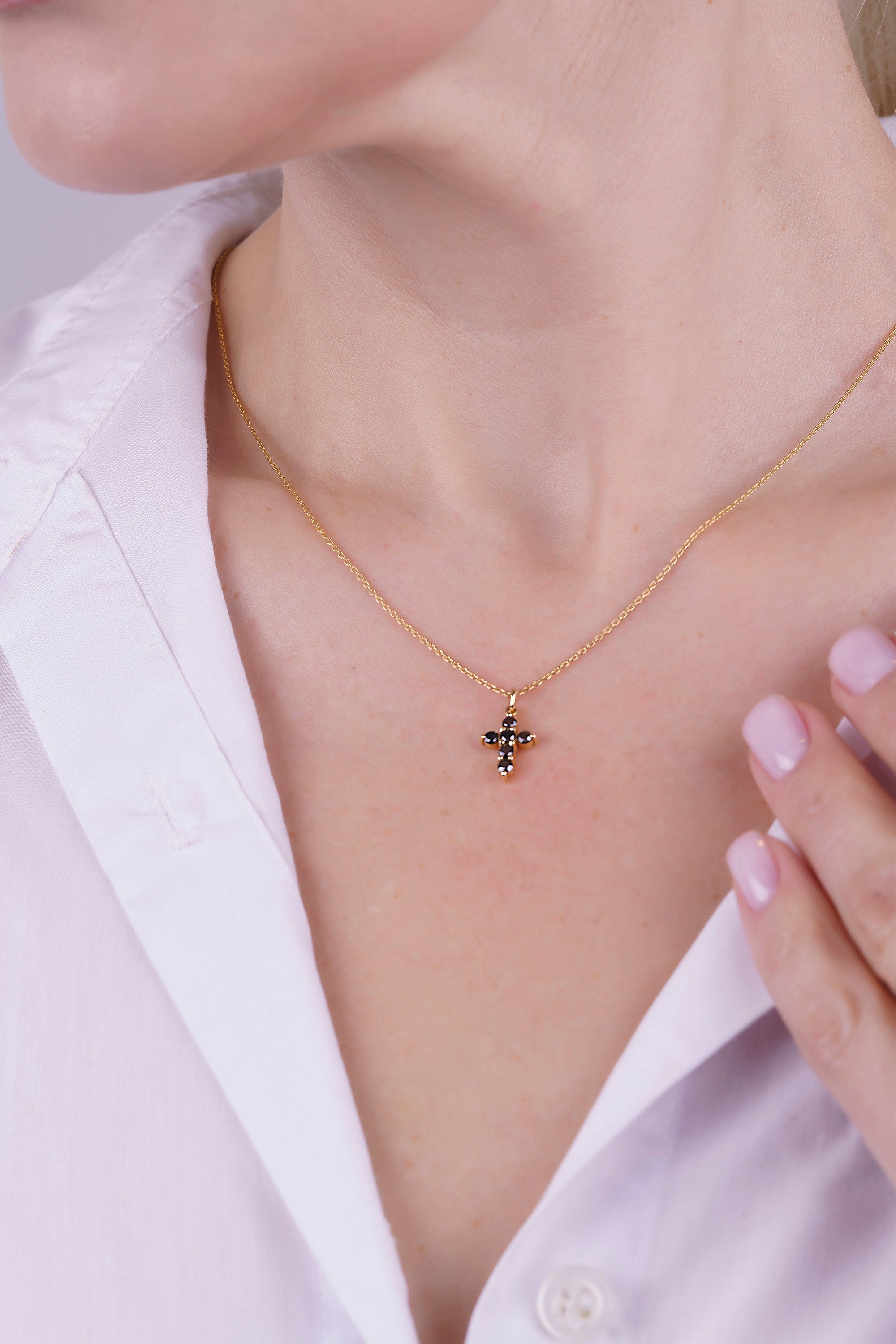 Modern Black Diamond Cross Necklace / Gift for Wife