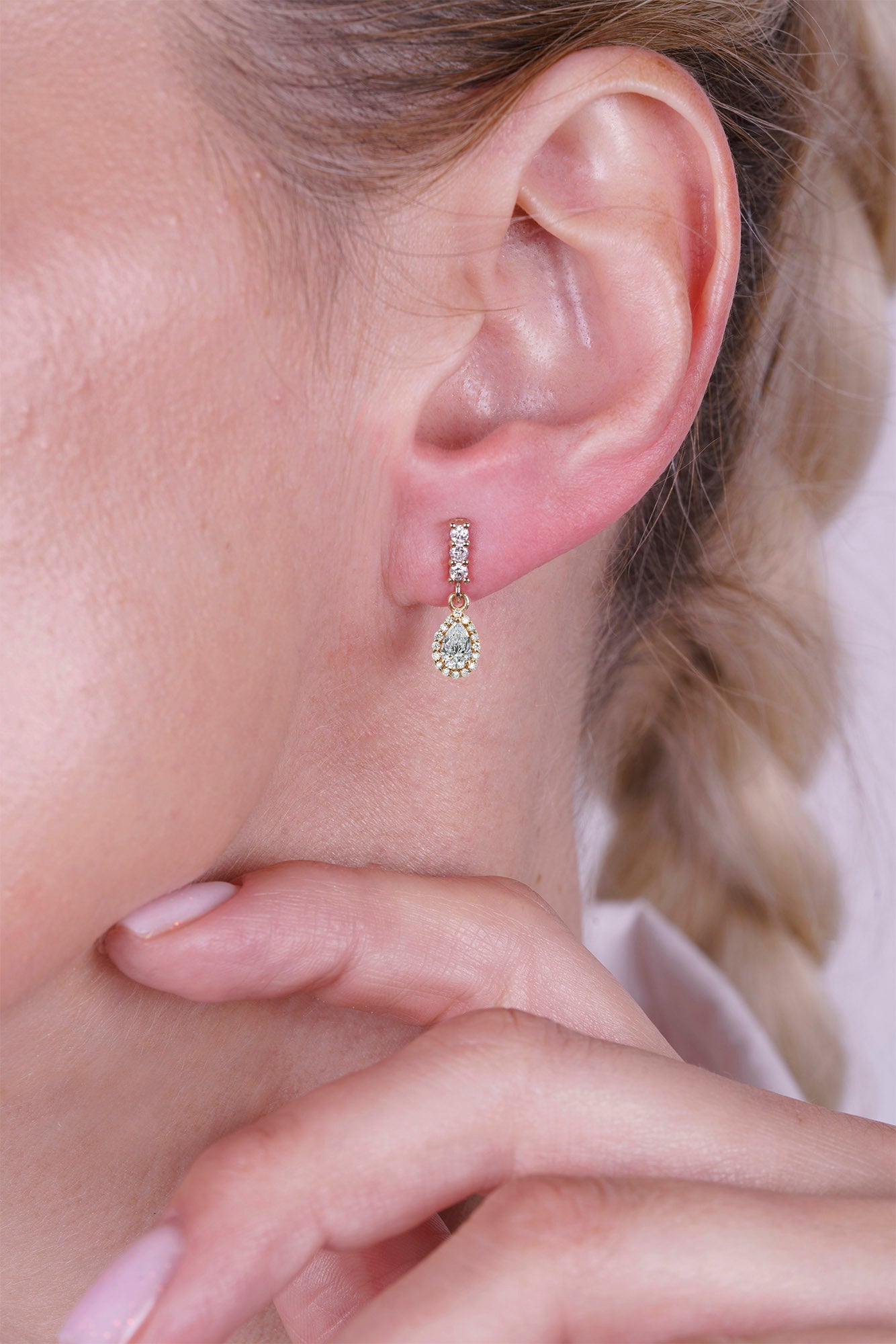 14K Gold White Sapphire Pear Cut Earrings