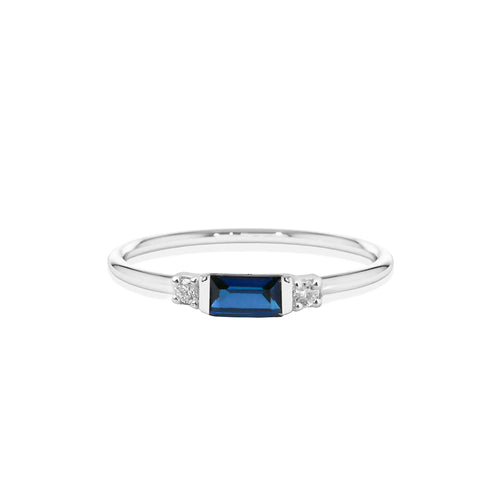 Baguette Sapphire Ring with Diamond Side Stones