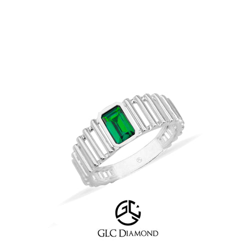 14K Gold Emerald Ring with Rectangular Emerald Gemstone and Unique Band Design