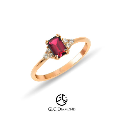 14K Gold Emerald Cut Ruby Ring